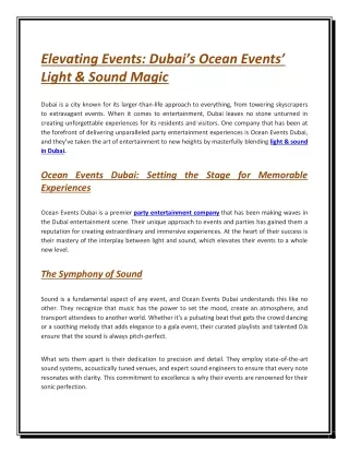 Elevating Events: Dubai’s Ocean Events’ Light & Sound Magic