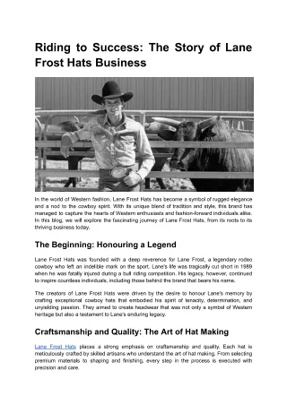 Riding to Success-The Story of Lane Frost Hats Business