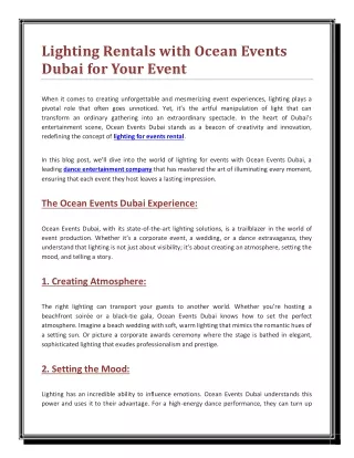 Lighting Rentals with Ocean Events Dubai for Your Event