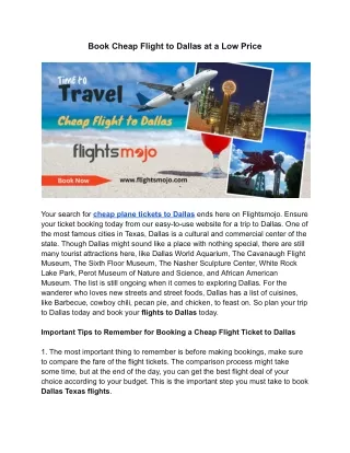 Book Cheap Flight to Dallas at a Low Price
