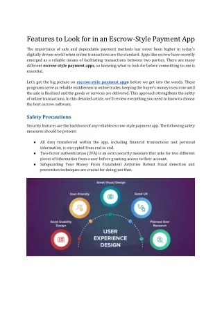 Features to Look for in an Escrow-Style Payment App