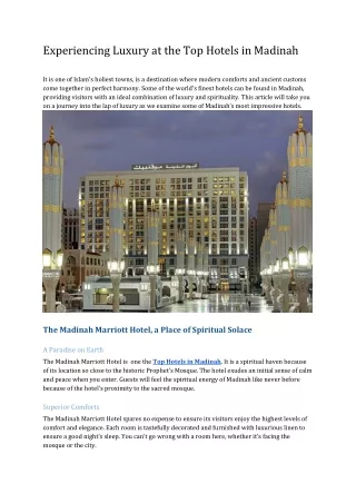 Experiencing Luxury at the Top Hotels in Madinah