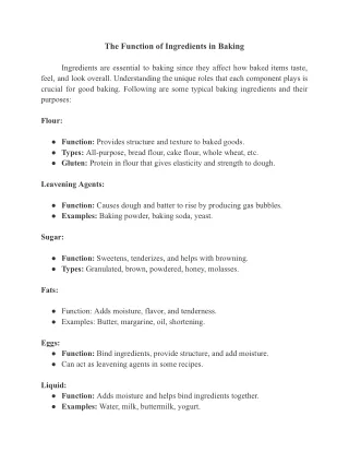 Function of Ingredients in Baking