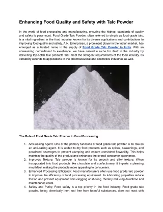 Enhancing Food Quality and Safety with Talc Powder