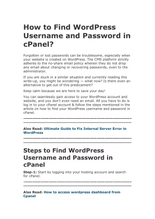 How to Find WordPress Username and Password in cPanel