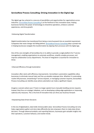 ServiceNow Process Consulting: Driving Innovation in the Digital Age