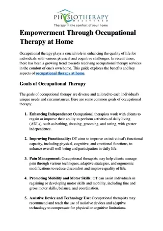 Empowerment Through Occupational Therapy at Home