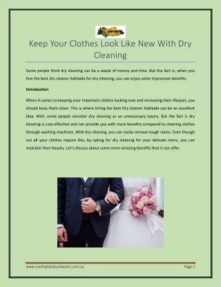 Keep Your Clothes Look Like New With Dry Cleaning