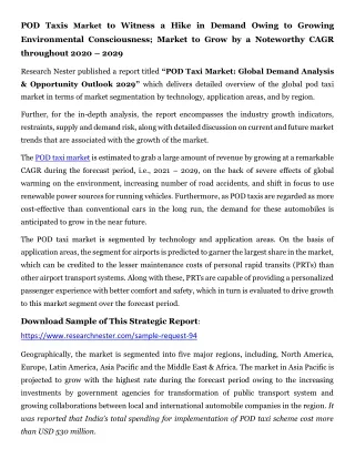 POD Taxi Market Opportunity Outlook 2029