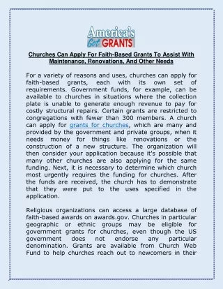 Churches Can Apply For Faith-Based Grants To Assist With Maintenance, Renovations, And Other Needs