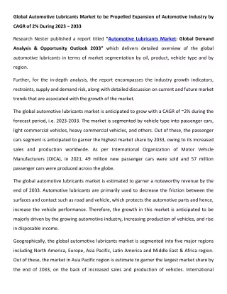 Automotive Lubricants Market Size 2023-2033