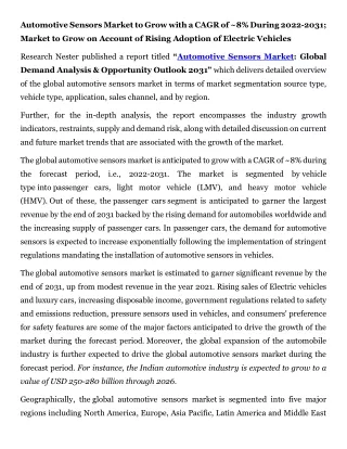 Automotive Sensors  Market Size & Share Growth Analysis 2031