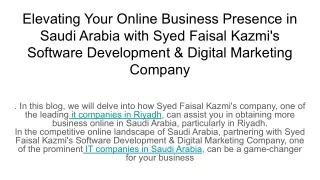 Elevating Your Online Business Presence in Saudi Arabia with Syed Faisal Kazmi's Software Development & Digital Marketin