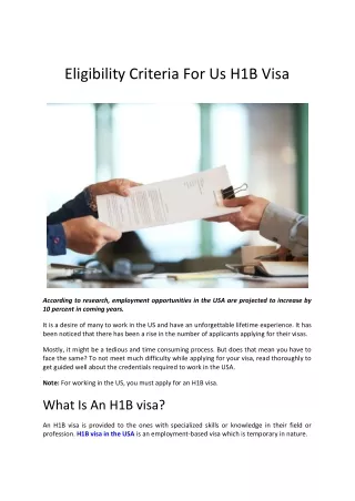 Eligibility Criteria For Us H1B Visa