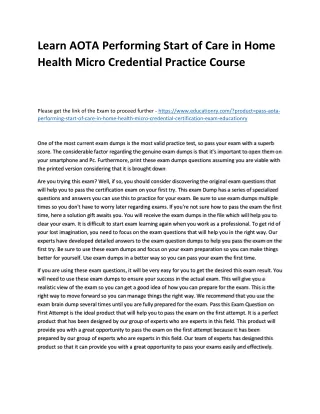 Learn AOTA Performing Start of Care in Home Health Micro Credential Practice Cou
