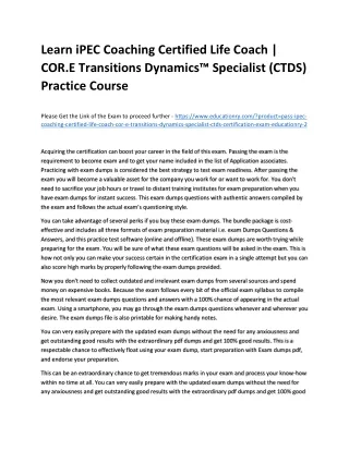 Learn iPEC Coaching Certified Life Coach | COR.E Transitions Dynamics™ Specialis