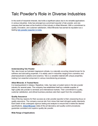 Talc Powder's Role in Diverse Industries