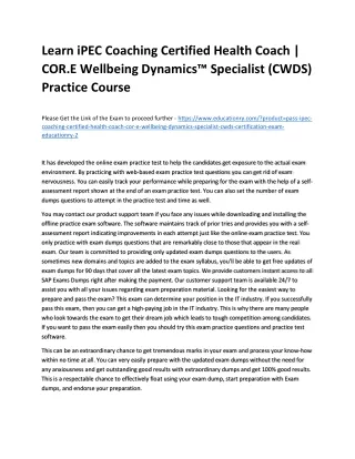 Learn iPEC Coaching Certified Health Coach | COR.E Wellbeing Dynamics™ Specialis