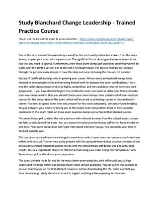 Study Blanchard Change Leadership - Trained Practice Course