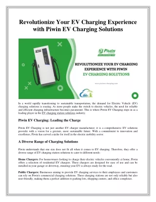 Revolutionize Your EV Charging Business with Piwin EV Charging Station Solutions