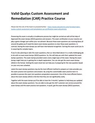 Valid Qualys Custom Assessment and Remediation (CAR) Practice Course