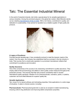 Talc: The Essential Industrial Mineral