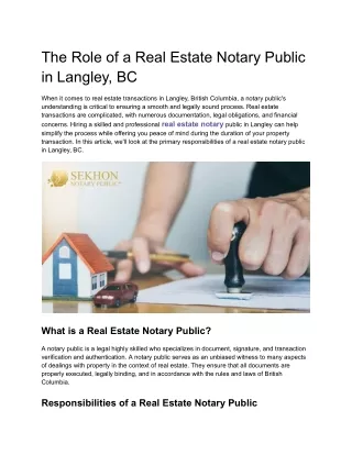 The Role of a Real Estate Notary Public in Langley, BC