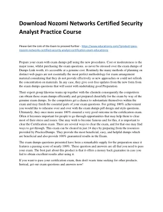 Download Nozomi Networks Certified Security Analyst Practice Course