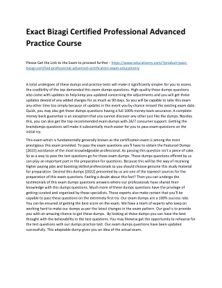 Exact Bizagi Certified Professional Advanced Practice Course