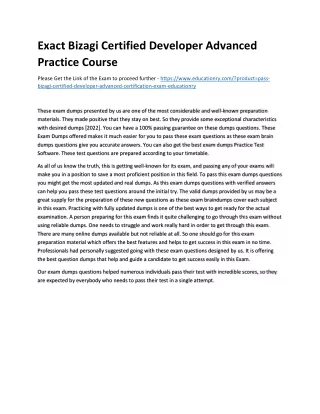 Exact Bizagi Certified Developer Advanced Practice Course