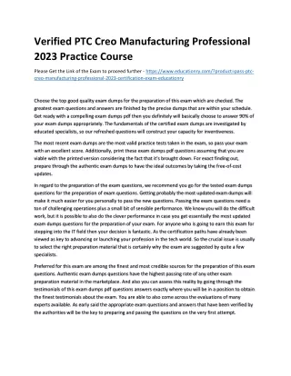Verified PTC Creo Manufacturing Professional 2023 Practice Course