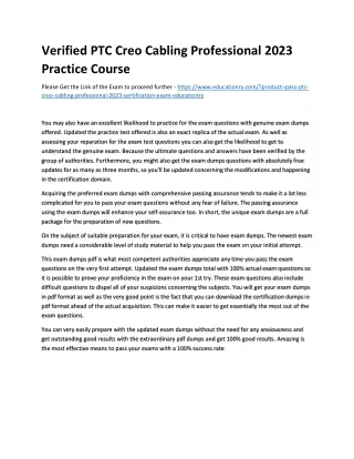 Verified PTC Creo Cabling Professional 2023 Practice Course