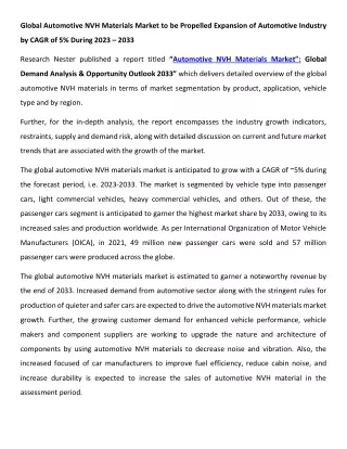 Automotive NVH Materials Market Outlook 2023-2033