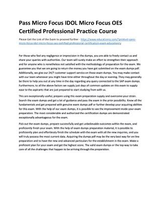 Pass Micro Focus IDOL Micro Focus OES Certified Professional Practice Course
