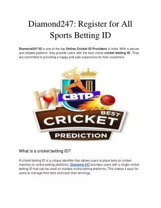 Diamond247_ Your One-Stop for Online Cricket Betting ID