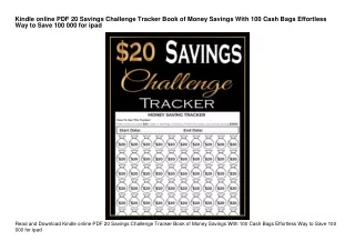 Kindle online PDF  20 Savings Challenge Tracker Book of Money Savings With 100 C