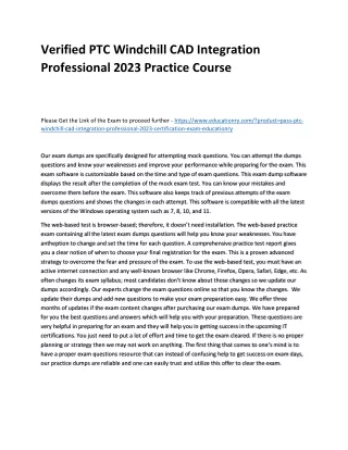 Verified PTC Windchill CAD Integration Professional 2023 Practice Course
