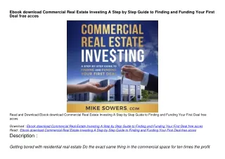 Ebook download Commercial Real Estate Investing A Step by Step Guide to Finding