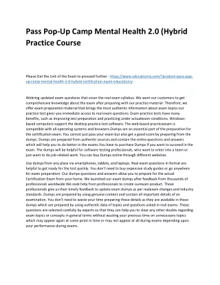 Pass Pop-Up Camp Mental Health 2.0 (Hybrid Practice Course