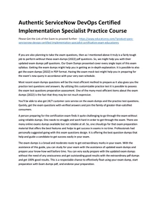 Authentic ServiceNow DevOps Certified Implementation Specialist Practice Course