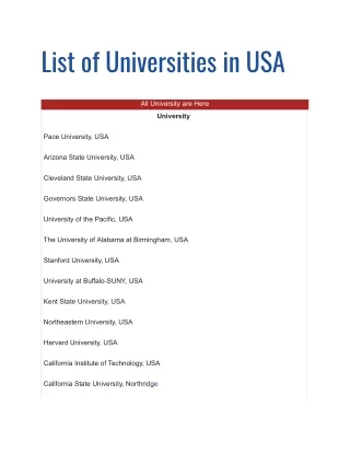 US Universities List