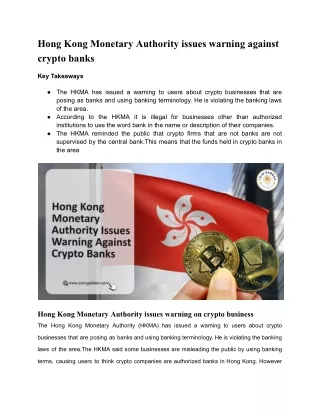 Hong Kong Monetary Authority issues warning against crypto banks