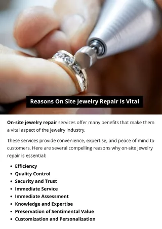 Reasons On Site Jewelry Repair Is Vital