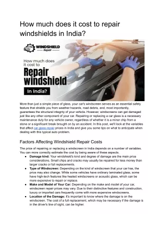 How much does it cost to repair windshields in India