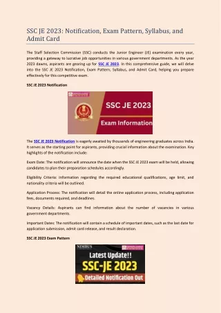 SSC JE 2023 Notification, Exam Pattern, Syllabus, and Admit Card