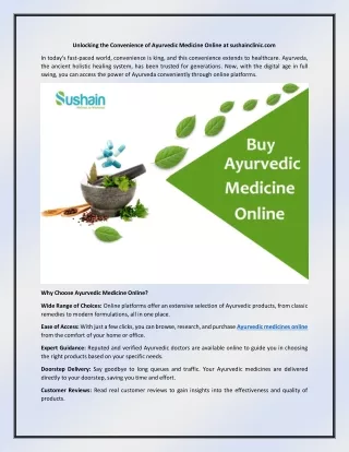 Unlocking the Convenience of Ayurvedic Medicine Online at sushainclinic.com