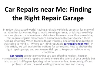 Car Repairs near Me Finding the Right Repair Garage