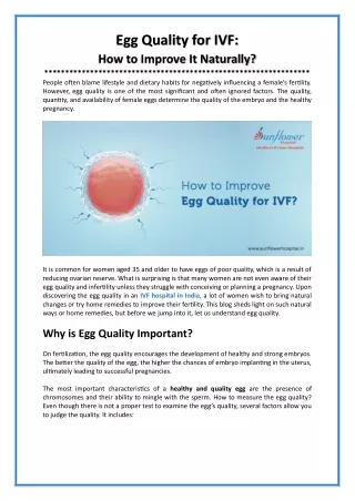 Egg Quality for IVF: How to Improve It Naturally?