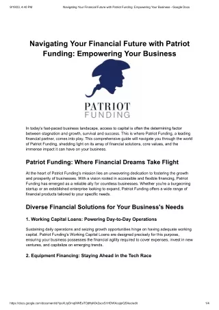 Navigating Your Financial Future with Patriot Funding-Empowering Your Business