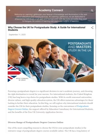 Why Choose the UK for Postgraduate Study - A Guide for International Students